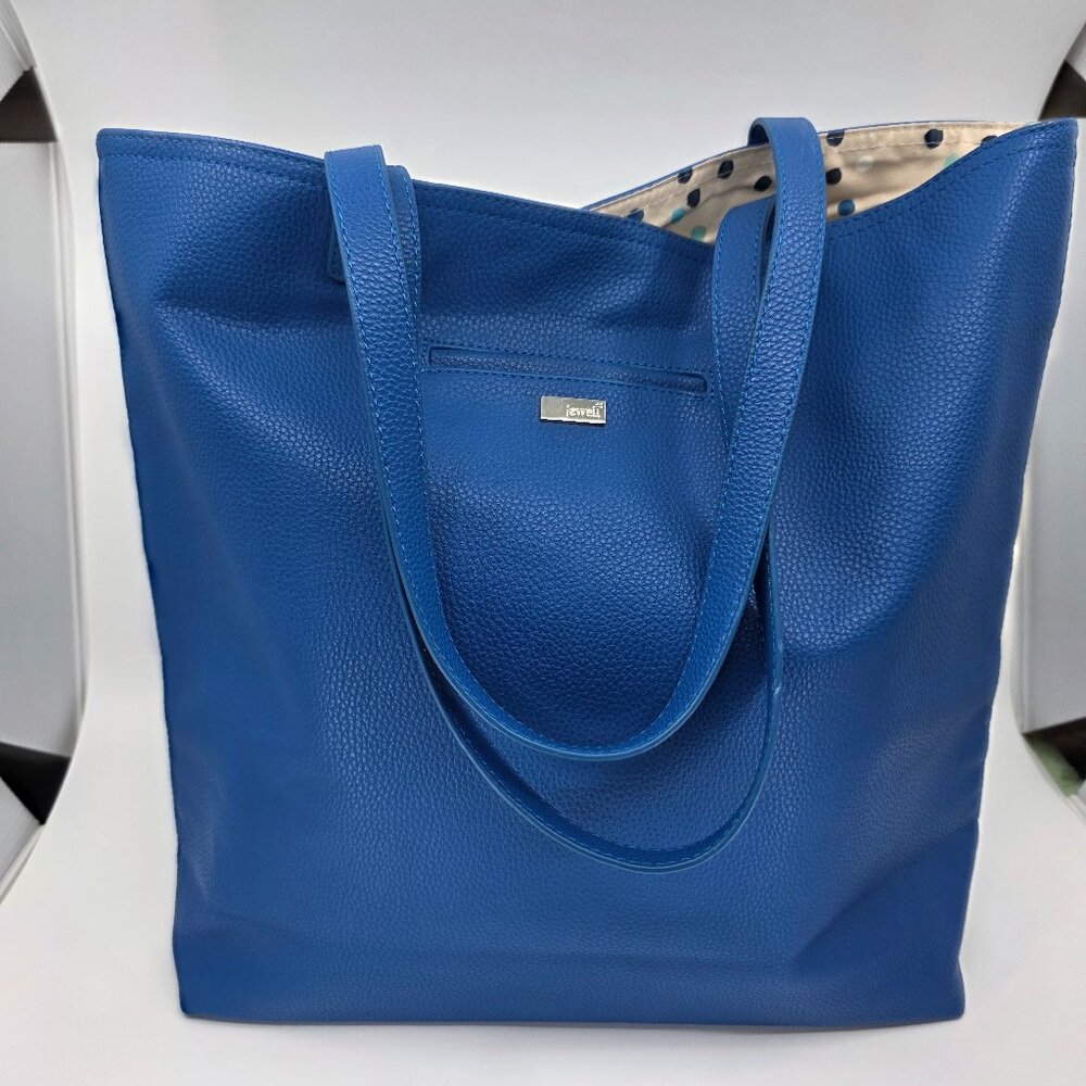 Jewell by Thirty-One Cobalt Blue Pebbled Tote Bag Polka Dot Lining